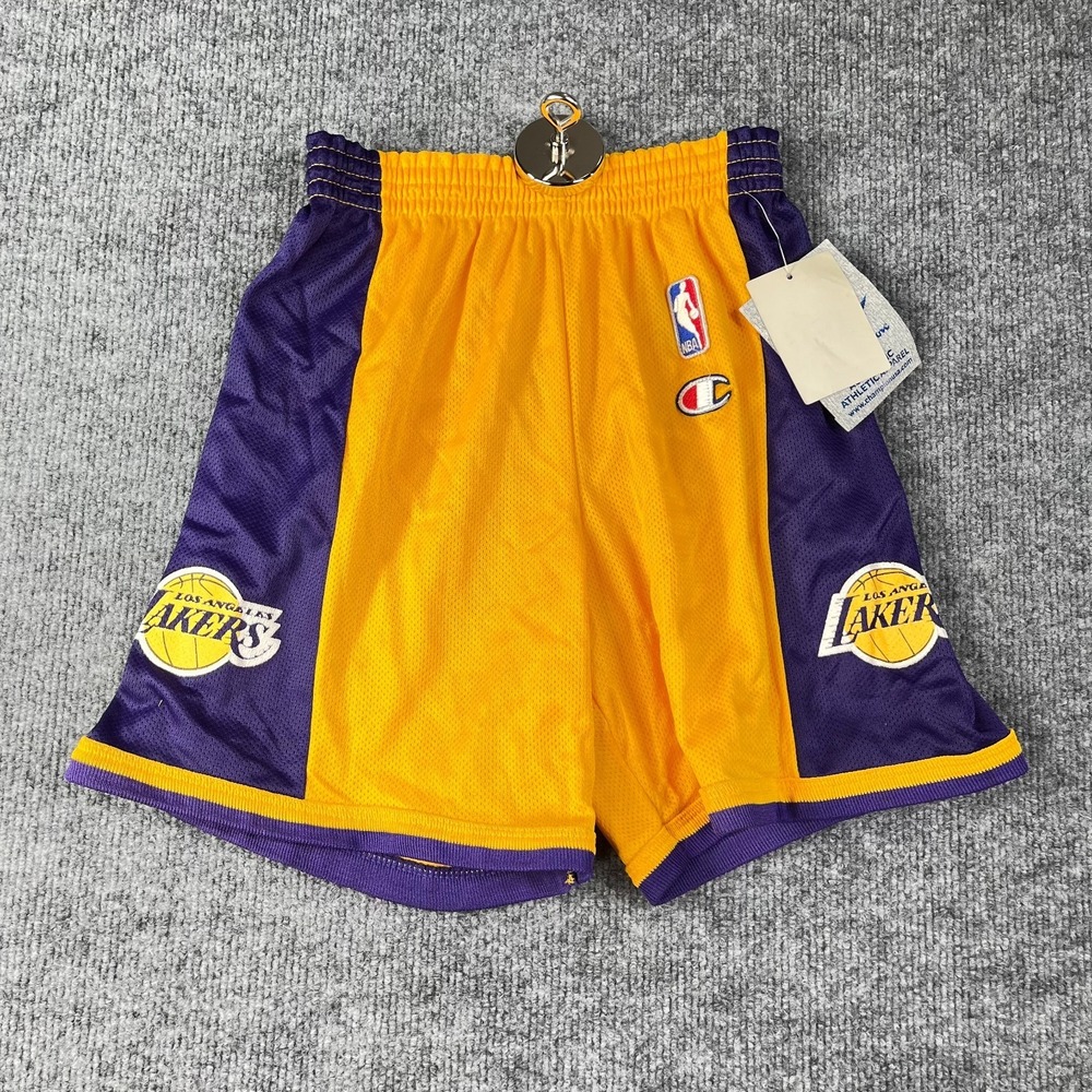 Vintage Champion Los Angeles Lakers Shorts Gold Purple Athletic Y2K - Small NWT
